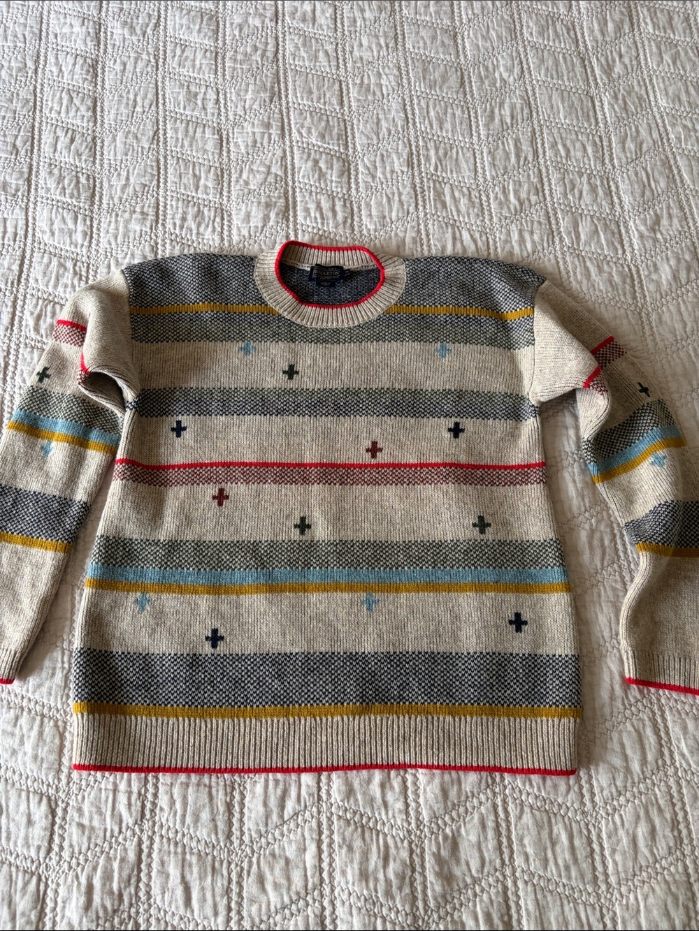 Vintage Pendleton Crewneck Sweater with Multicolor Stripes Lambswool/Nylon sz M